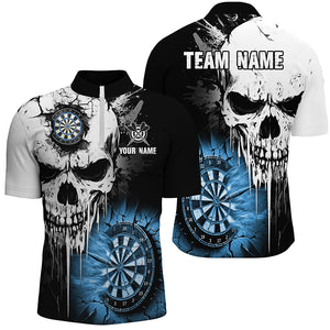 Personalized Grunge Skull Crack Wall Men Dart Shirts Custom Scary Darts League Team Jerseys |Blue TDM2785