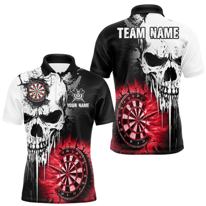 Personalized Grunge Skull Crack Wall Men Dart Shirts Custom Scary Darts League Team Jerseys |Red TDM2786
