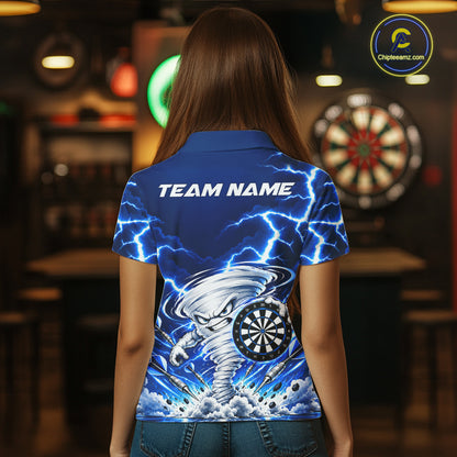 Blue Lightning Thunder Funny Tornado Darts Shirt For Women Custom Darts Team Jersey Polo & 1/4 Zip TDM7928
