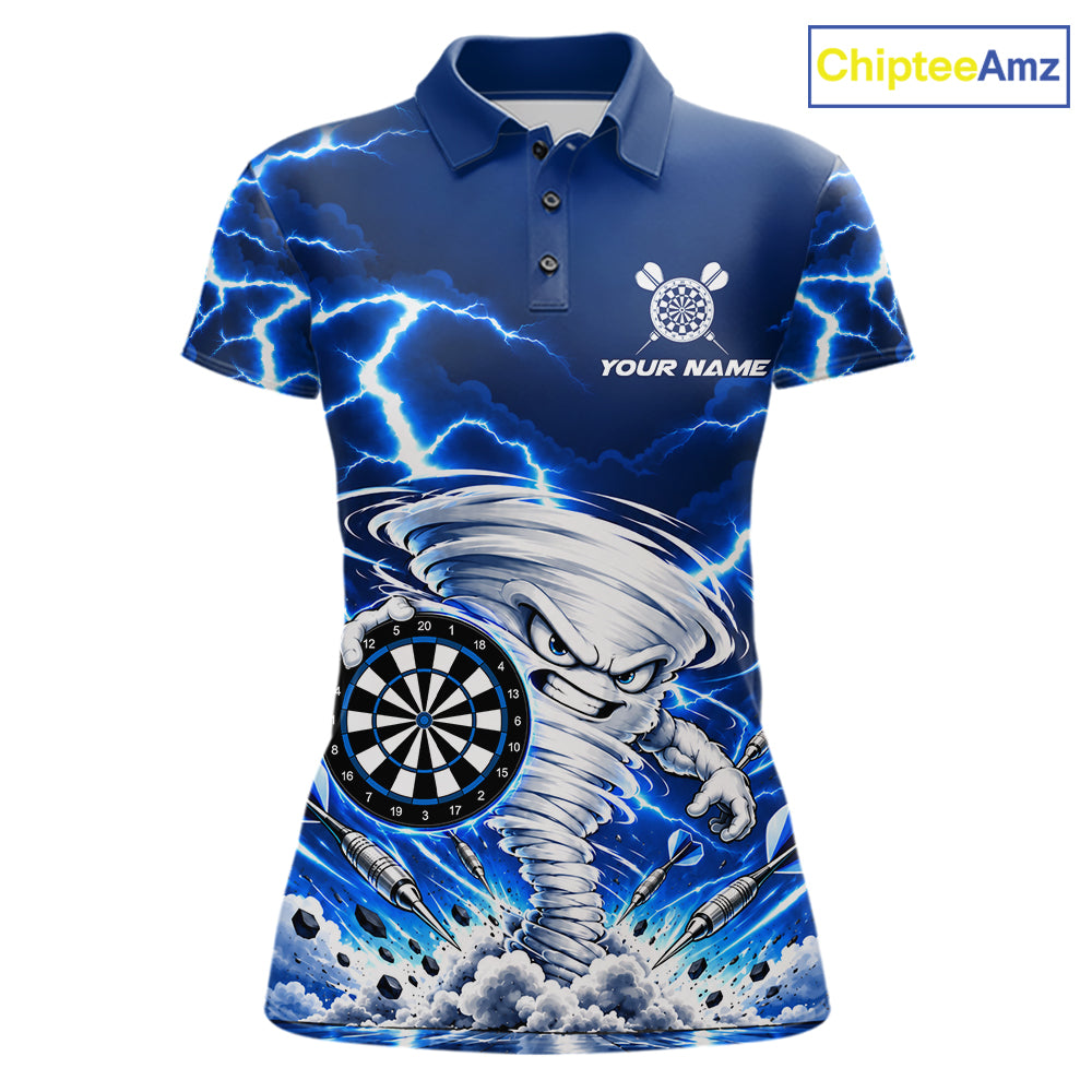 Blue Lightning Thunder Funny Tornado Darts Shirt For Women Custom Darts Team Jersey Polo & 1/4 Zip TDM7928