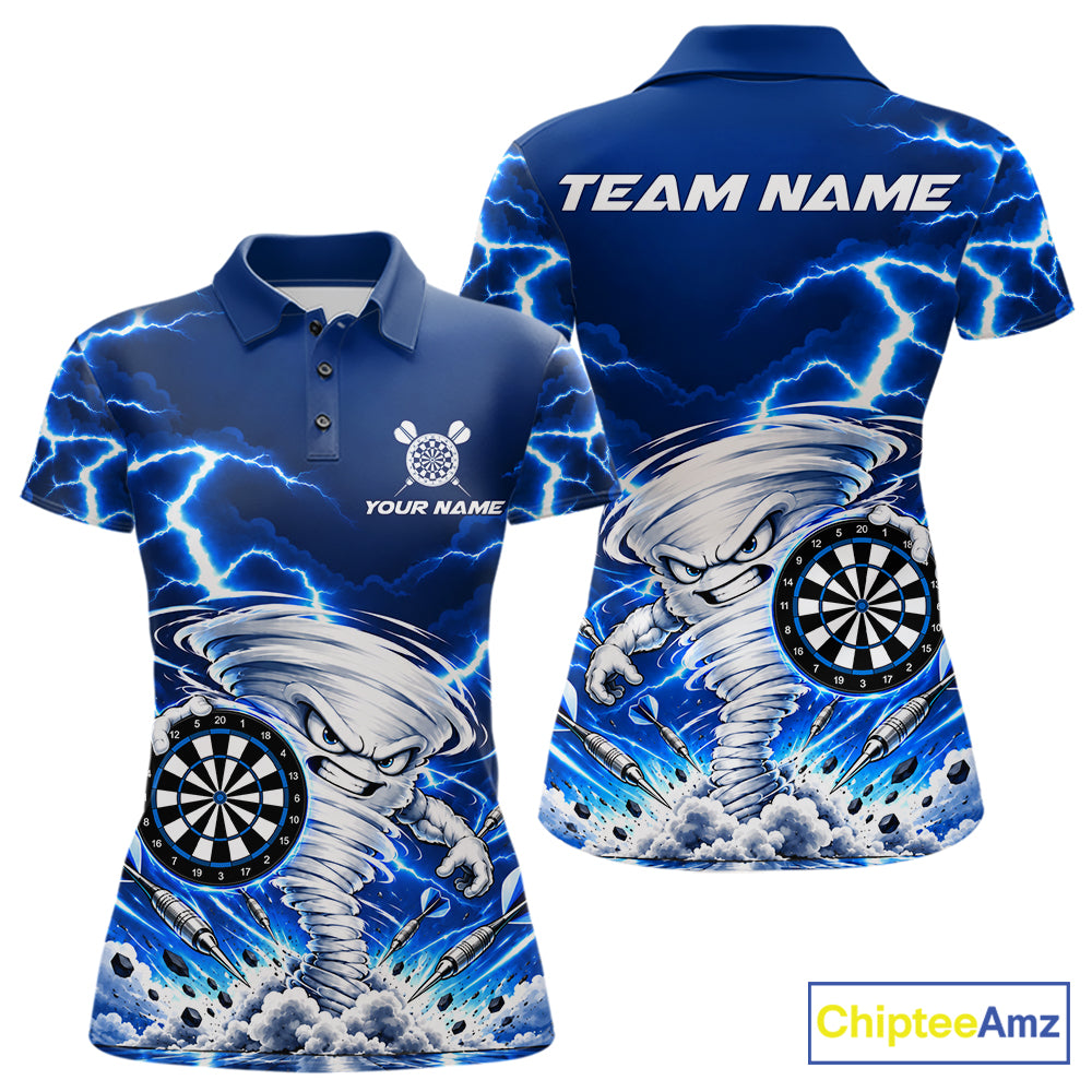 Blue Lightning Thunder Funny Tornado Darts Shirt For Women Custom Darts Team Jersey Polo & 1/4 Zip TDM7928