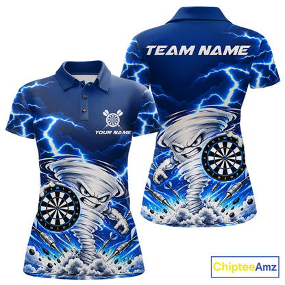 Blue Lightning Thunder Funny Tornado Darts Shirt For Women Custom Darts Team Jersey Polo & 1/4 Zip TDM7928