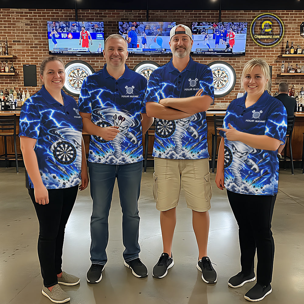 Blue Lightning Thunder Funny Tornado Darts Shirt For Women Custom Darts Team Jersey Polo & 1/4 Zip TDM7928