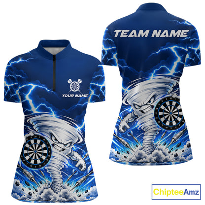 Blue Lightning Thunder Funny Tornado Darts Shirt For Women Custom Darts Team Jersey Polo & 1/4 Zip TDM7928