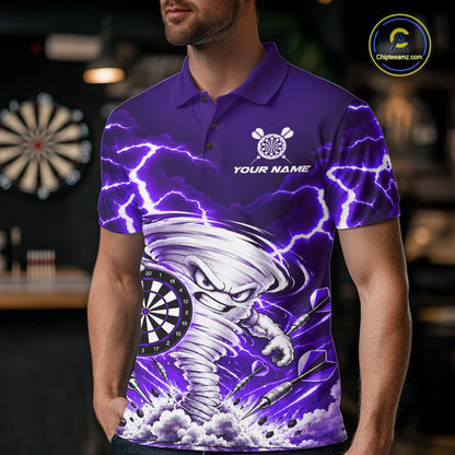 Purple Lightning Thunder Funny Tornado Darts Shirt For Men Custom Darts Team Jersey Polo & 1/4 Zip TDM7929