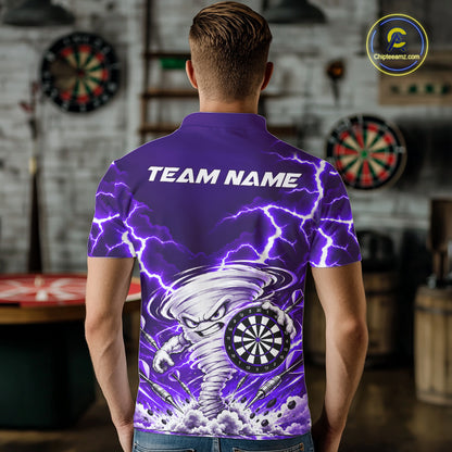 Purple Lightning Thunder Funny Tornado Darts Shirt For Men Custom Darts Team Jersey Polo & 1/4 Zip TDM7929