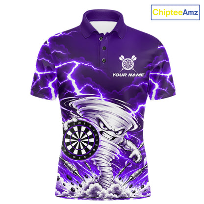Purple Lightning Thunder Funny Tornado Darts Shirt For Men Custom Darts Team Jersey Polo & 1/4 Zip TDM7929