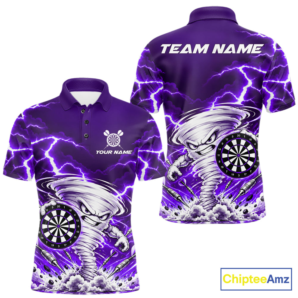 Purple Lightning Thunder Funny Tornado Darts Shirt For Men Custom Darts Team Jersey Polo & 1/4 Zip TDM7929