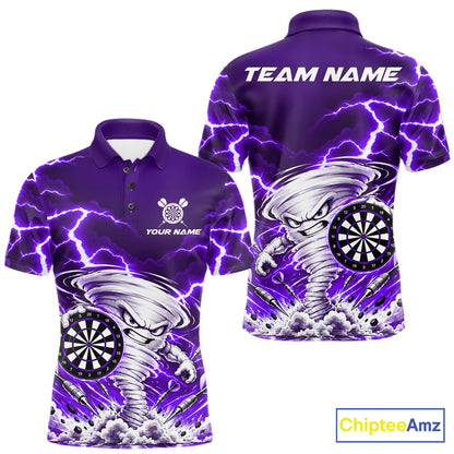 Purple Lightning Thunder Funny Tornado Darts Shirt For Men Custom Darts Team Jersey Polo & 1/4 Zip TDM7929