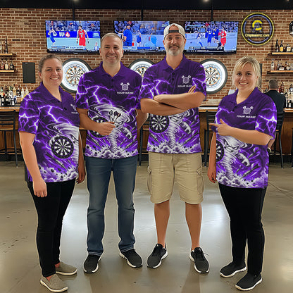Purple Lightning Thunder Funny Tornado Darts Shirt For Men Custom Darts Team Jersey Polo & 1/4 Zip TDM7929