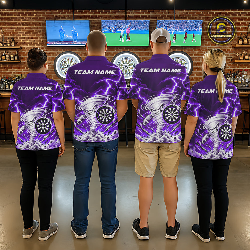 Purple Lightning Thunder Funny Tornado Darts Shirt For Men Custom Darts Team Jersey Polo & 1/4 Zip TDM7929