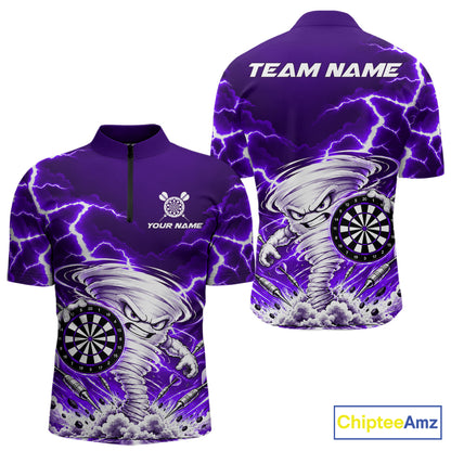 Purple Lightning Thunder Funny Tornado Darts Shirt For Men Custom Darts Team Jersey Polo & 1/4 Zip TDM7929