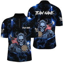 Load image into Gallery viewer, Blue Skull Thunder Lightning US Flag Custom Dart Shirts For Men, Darts League Team Jerseys TDM3017