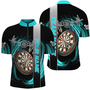 Personalized Cyan Swirl Darts Board Heartbeat Line Men Dart Shirts Custom Dart Jerseys Team Uniform TDM3023