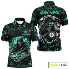 Load image into Gallery viewer, Turquoise Funny Grim Reaper 8 Ball Pool Men Billiard Shirt Custom Lightning Billiard Team Jerseys TDM5239