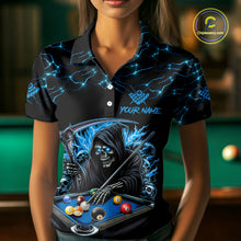 Load image into Gallery viewer, Blue Funny Grim Reaper 8 Ball Pool Women Billiard Shirts Custom Billiard Jersey Team Polo &amp; 1/4 Zip TDM5240