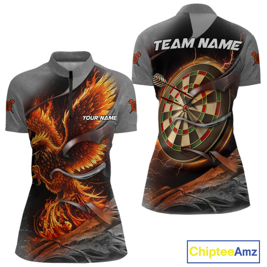 Personalized Phoenix Flame Darts Shirt For Women Custom Darts Team Jersey Polo & 1/4 Zip |Orange TDM5246