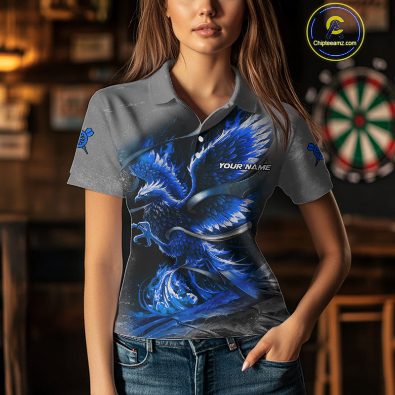 Personalized Phoenix Flame Darts Shirt For Women Custom Darts Team Jersey Polo & 1/4 Zip |Blue TDM5247