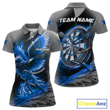 Load image into Gallery viewer, Personalized Phoenix Flame Darts Shirt For Women Custom Darts Team Jersey Polo &amp; 1/4 Zip |Blue TDM5247