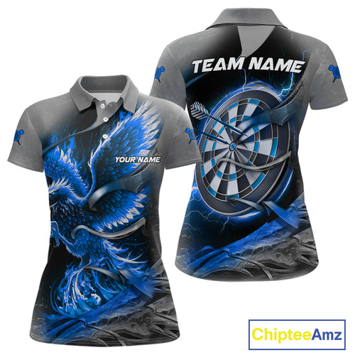 Personalized Phoenix Flame Darts Shirt For Women Custom Darts Team Jersey Polo & 1/4 Zip |Blue TDM5247