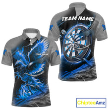 Load image into Gallery viewer, Personalized Phoenix Flame Darts Shirt For Men Custom Darts Team Jersey Polo &amp; 1/4 Zip |Blue TDM5247