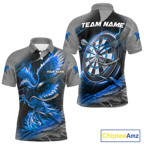 Personalized Phoenix Flame Darts Shirt For Men Custom Darts Team Jersey Polo & 1/4 Zip |Blue TDM5247