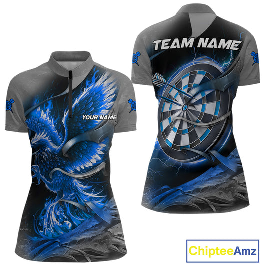Personalized Phoenix Flame Darts Shirt For Women Custom Darts Team Jersey Polo & 1/4 Zip |Blue TDM5247