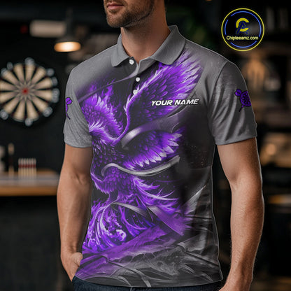 Personalized Phoenix Flame Darts Shirt For Men Custom Darts Team Jersey Polo & 1/4 Zip |Purple TDM5248