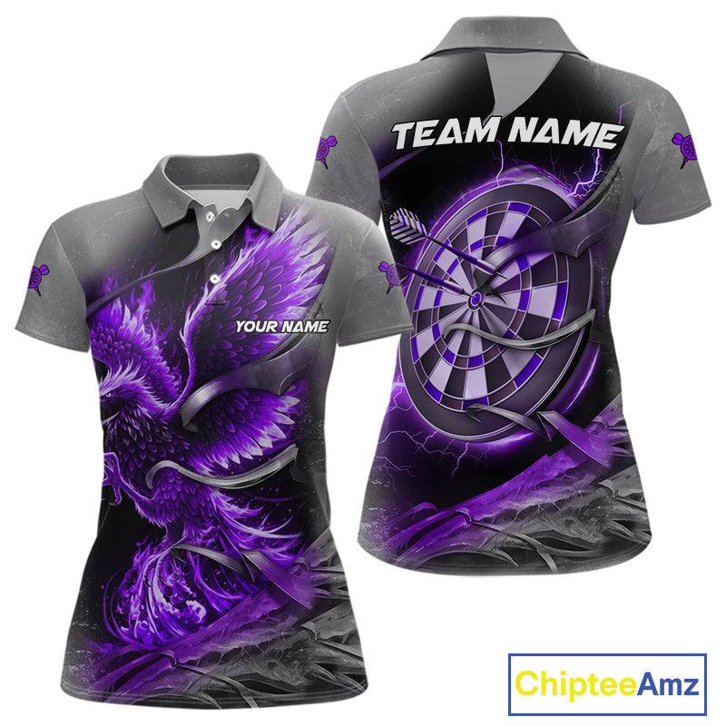 Personalized Phoenix Flame Darts Shirt For Women Custom Darts Team Jersey Polo & 1/4 Zip |Purple TDM5248