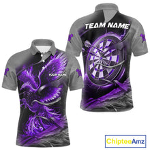 Load image into Gallery viewer, Personalized Phoenix Flame Darts Shirt For Men Custom Darts Team Jersey Polo &amp; 1/4 Zip |Purple TDM5248