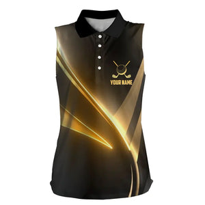 Yellow And Black Geometric Women Golf Shirt Short Sleeve Polo Shirts Custom Ladies Golf Tops Gifts TDM3260