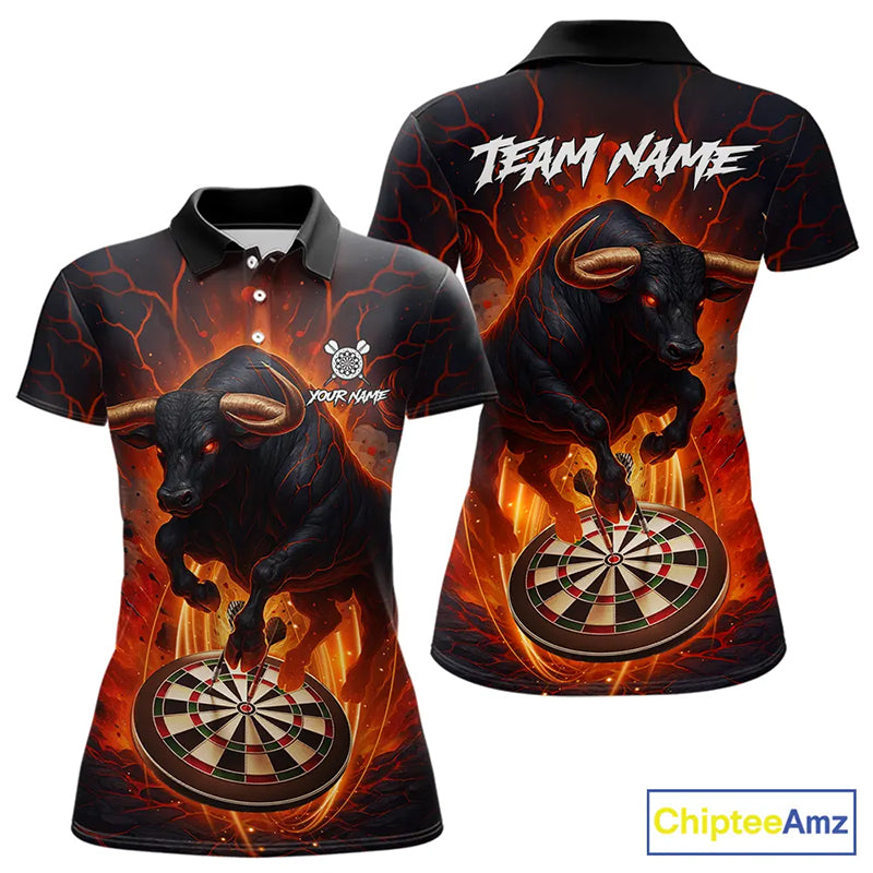 Personalized Bull Fire Darts Shirt For Women Custom Darts Jersey Team Polo & 1/4 Zip | Orange TDM5506