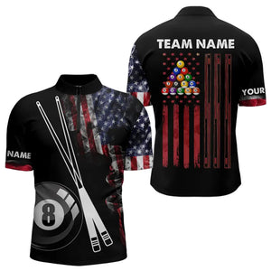 American Flag Smoke 8 Ball Pool Billiard Shirt For Men Custom Patriotic Billiard Team Jersey TDM3449