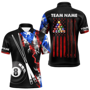 Personalized Us Flag Smoke 8 Ball Pool Billiard Shirt For Men Custom Patriotic Billiard Team Jersey TDM3450