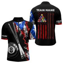 Load image into Gallery viewer, Personalized Us Flag Smoke 8 Ball Pool Billiard Shirt For Men Custom Patriotic Billiard Team Jersey TDM3450