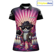 Load image into Gallery viewer, Pink Funny Cat Bowling Jersey For Women Custom Neon Graffiti Bowling Shirt Team Polo &amp; 1/4 Zip TDM5756