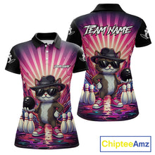 Load image into Gallery viewer, Pink Funny Cat Bowling Jersey For Women Custom Neon Graffiti Bowling Shirt Team Polo &amp; 1/4 Zip TDM5756