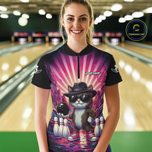 Load image into Gallery viewer, Pink Funny Cat Bowling Jersey For Women Custom Neon Graffiti Bowling Shirt Team Polo &amp; 1/4 Zip TDM5756