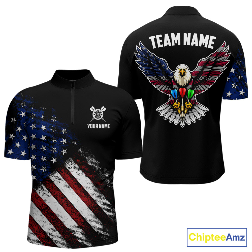 Patriotic American Flag Eagle Darts Shirt For Men Custom Darts Jersey Team Polo & 1/4 Zip TDM5759