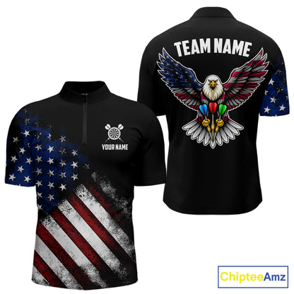 Patriotic American Flag Eagle Darts Shirt For Men Custom Darts Jersey Team Polo & 1/4 Zip TDM5759