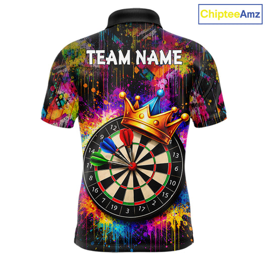 Funny Colorful Crown Dartboard Splash Darts Shirt For Men Custom Darts Jersey Team Polo & 1/4 Zip TDM5762