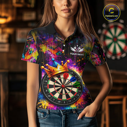 Funny Colorful Crown Dartboard Splash Darts Shirt For Women Custom Darts Jersey Team Polo & 1/4 Zip TDM5762