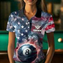 Load image into Gallery viewer, Personalized Smoke USA 8 Ball Pool Billiard Shirts For Women, Patriotic American Team Billiard Jersey TDM3602