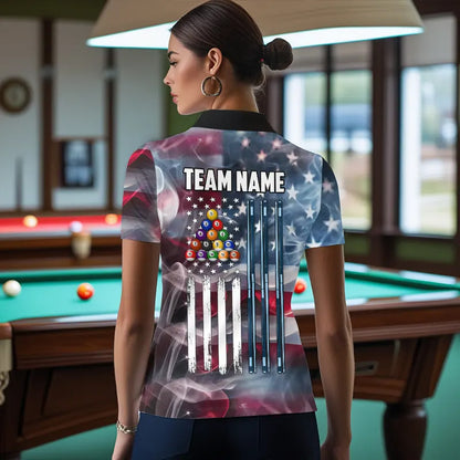 Personalized Smoke USA 8 Ball Pool Billiard Shirts For Women, Patriotic American Team Billiard Jersey TDM3602