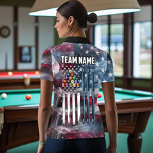 Load image into Gallery viewer, Personalized Smoke USA 8 Ball Pool Billiard Shirts For Women, Patriotic American Team Billiard Jersey TDM3602
