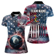 Load image into Gallery viewer, Personalized Smoke USA 8 Ball Pool Billiard Shirts For Women, Patriotic American Team Billiard Jersey TDM3602