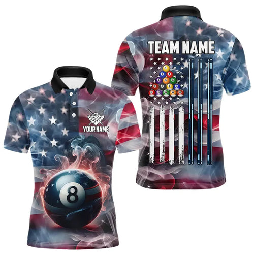 Personalized Smoke USA 8 Ball Pool Billiard Shirts For Men, Patriotic American Team Billiard Jersey TDM3602