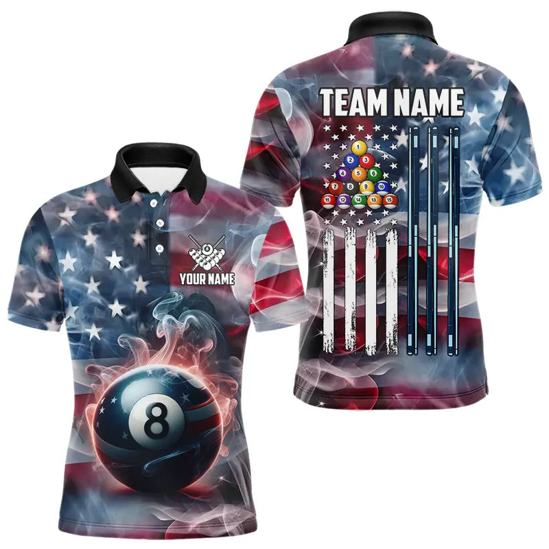 Personalized Smoke USA 8 Ball Pool Billiard Shirts For Men, Patriotic American Team Billiard Jersey TDM3602