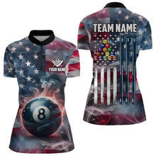 Load image into Gallery viewer, Personalized Smoke USA 8 Ball Pool Billiard Shirts For Women, Patriotic American Team Billiard Jersey TDM3602