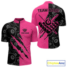 Load image into Gallery viewer, Custom Grunge Pink Black 8 Ball Pool Billiard Shirt For Men, Billiard Team Jersey Polo &amp; 1/4 Zip TDM5960